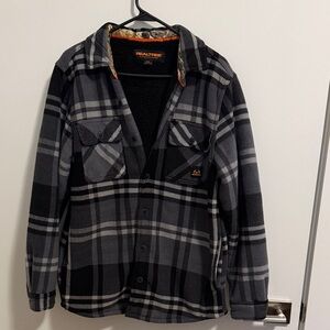 Realtree Black & Gray Plaid Sherpa Shirt Jacket